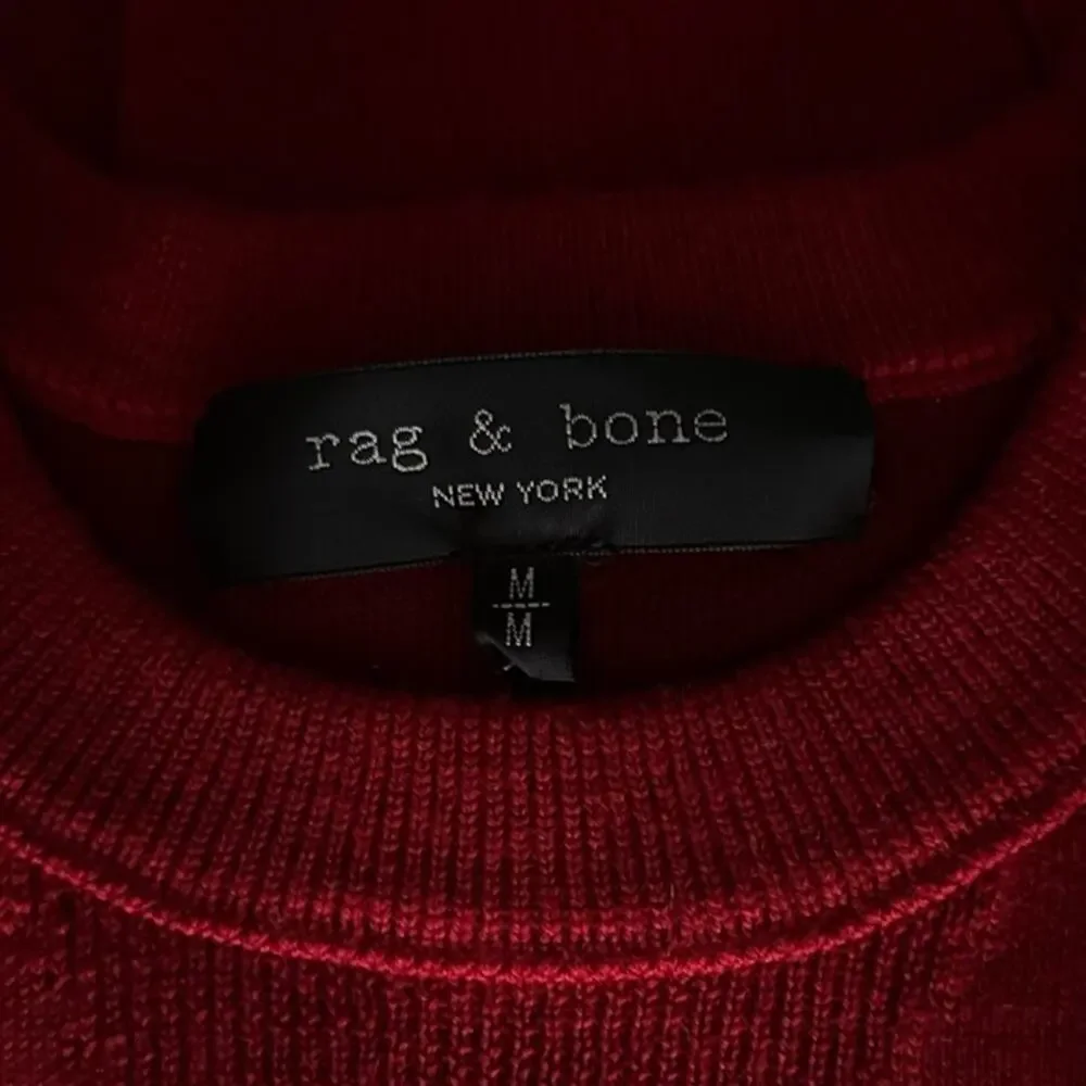 rag & bone York Poppy Red Knit Sweater size M Wool Blend Crewneck Pullover